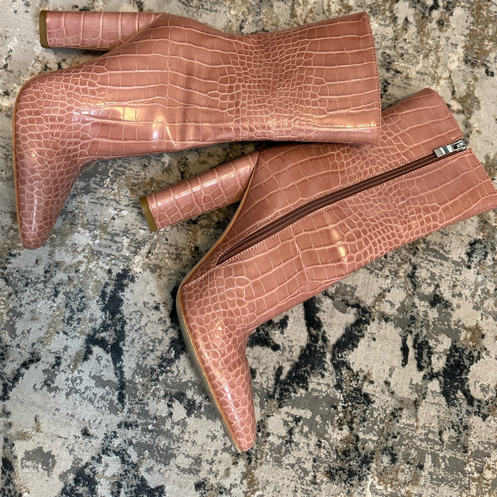 SIMMI pink Crocodile Embossed blocked Healed Calf Height Boots size 7 - Picture 7 of 14